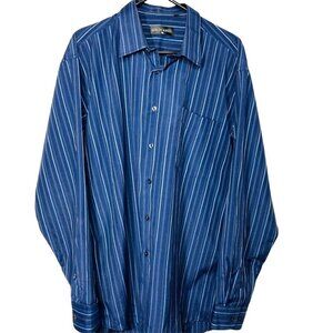 Mens Button Down Dress Shirt Gold Camel Blue Pinstripes XL Long Sleeve u